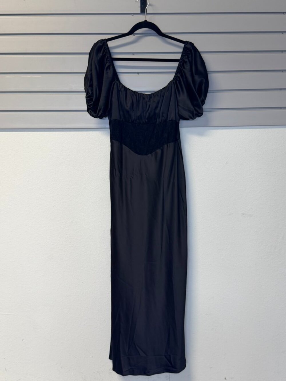 Here Comes The Sun- black satin and lace maxi dress